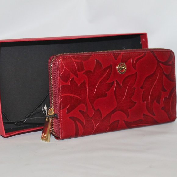 Valentina Handbags - New w Box Valentina Italy Red Embossed Leather Zippy Long Wallet